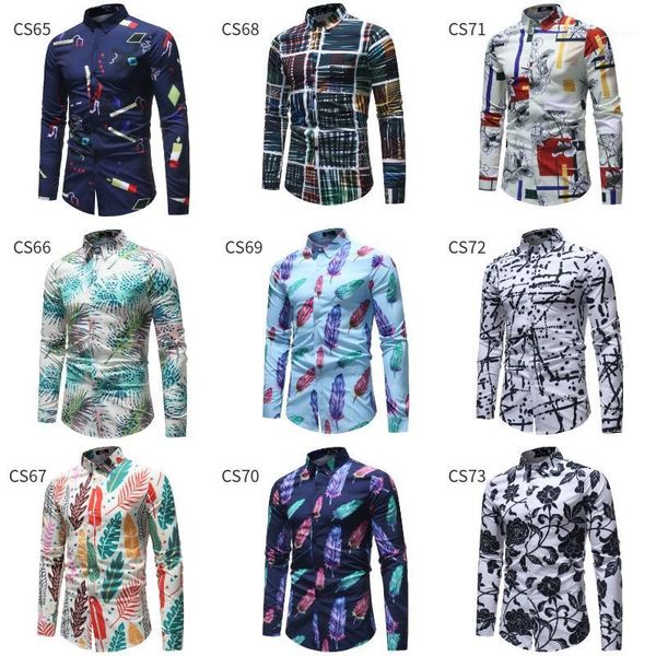 

men clothes 2018 men's shirt fashion slim button long sleeve floral shirt men's print1, Black