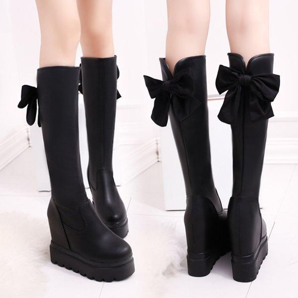 

short boots women but knee autumn/winter 2020 new girl with thick soles and high shoes for the inside knee high boots, Black