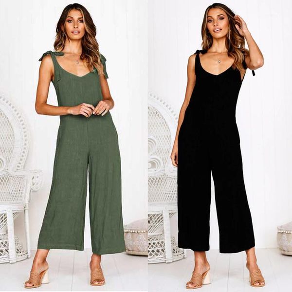 

rompers jumpsuits 2020 summer new women casual loose linen cotton jumpsuit sleeveless backless playsuit trousers overalls solid1, Black;white
