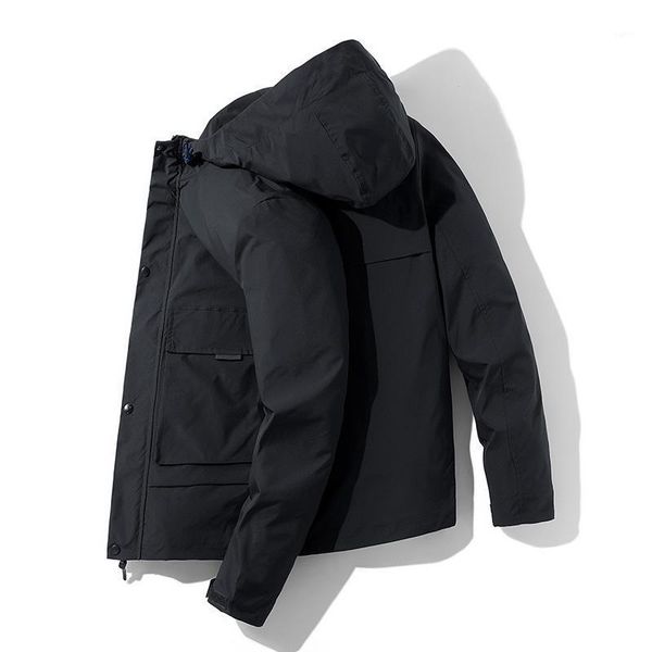 

fashion black white jacket men new autumn spring pockets casual jackets man outwear slim fit hooed mens coat abrigo para hombre1, Black;brown