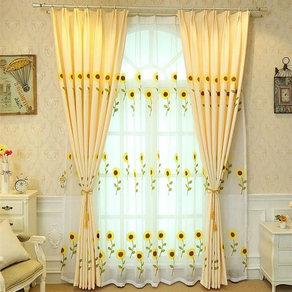 

idyllic fresh sunflower embroidery curtains for living dining room bedroom.