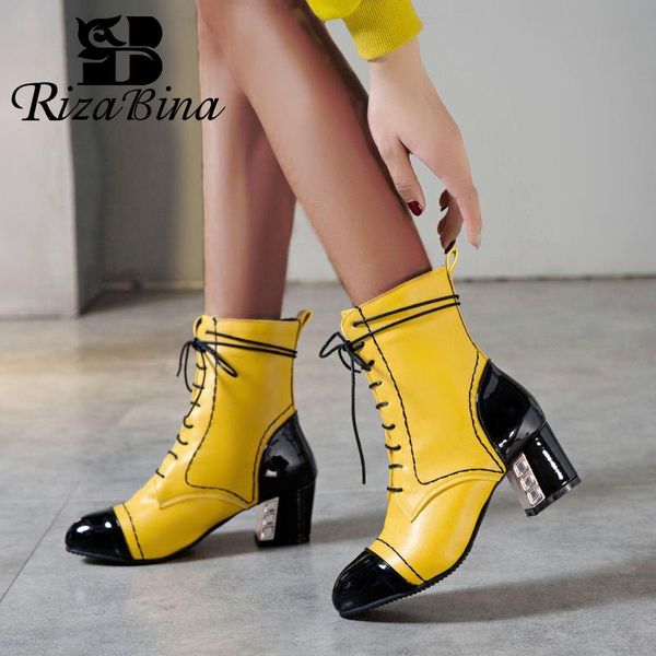 

rizabina women cross strap chunky ankle boots plus size 32-48 mixed colors motorcycle boots daily office work shoes woman, Black