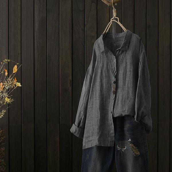 

zanzea women striped shirt vintage button down blouse 2020 autumn office ladies casual long sleeve cardigans plus size, White