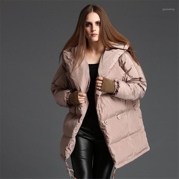 

loose fit vintage thickening warm winter down coat outerwear women hooded medium long oversize down jacket new 2019 autumn1, Black