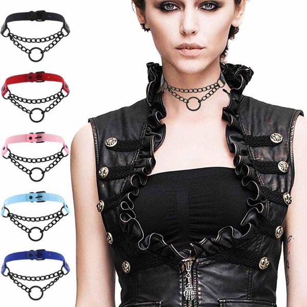 

готическая сплава цепи черный круг кулон ожерелье choker женщины ключицы punk воротник colier роза красная кожа pu подарков ювелирные издели, Golden;silver