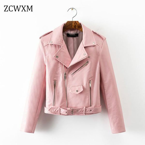 

zcwxm new women biker leather jacket soft pu short design leather coat single breasted vintage pink zip up jackets, Black;brown