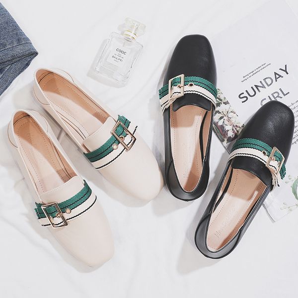 

chic flat loafers big size 43 women casual shoes stripe canvas-buckle ladies office shoes slip-on comfortable women boat shoes, Black