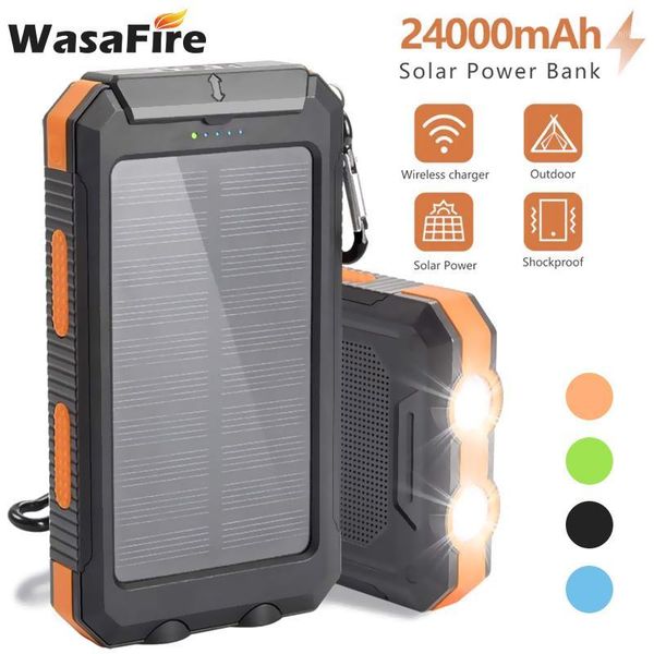 

new 20000mah solar power bank dual usb external waterproof polymer battery charger outdoor travel camping hiking powerbank1