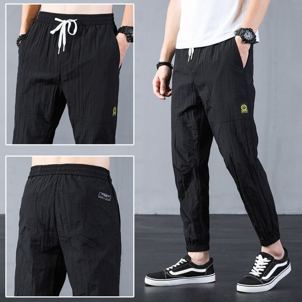 

2020 summer trend casual loose large label drawstring men's lightweight capris k668-p30, Black