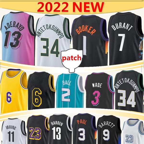 

7 Durant 34 Antetokounmpo Devin 1 Booker Basketball Jerseys James 6 Lamelo 2 Ball Kyrie Kevin 11 Irving 3 Paul Wade 13 Adebayo 22 Ayton cham, Black;red