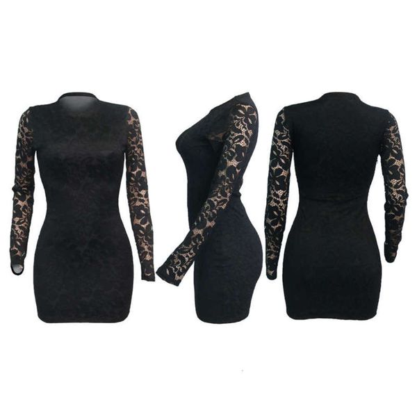 

neck women's autumn winter lace round dress, Black;gray