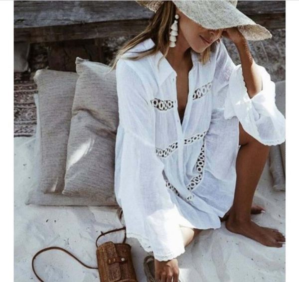 

one-piece swimsuits hollowed out large trumpet sleeve beach blouse sunscreen suit swimsuit coat women's mask layered lace shirt with fl