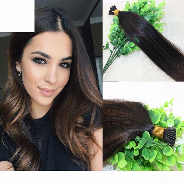 

100strands 100g set pre-bonded brazilian remy human hair extension i stick tip extension balayage ombre dark brown highlight, Black