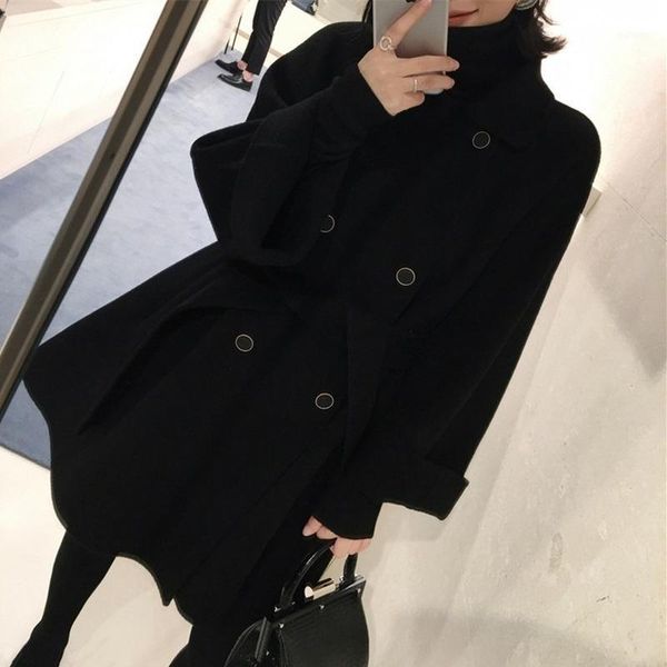 

woman coat autumn and winter new hepburn wind woolen coat women's korean fashion casual women's clothing1, Black