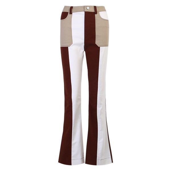 

women's jeans spring/autumn fashion flared pants stitching loose wide-leg pants slim thin high-waist street hipster trousers, Blue