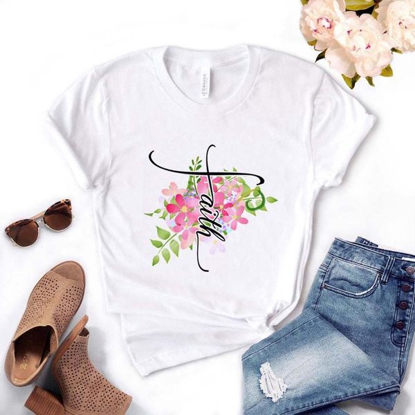 

faith floral flower women tshirt cotton casual funny t shirt gift for lady yong girl tee pm-18, White
