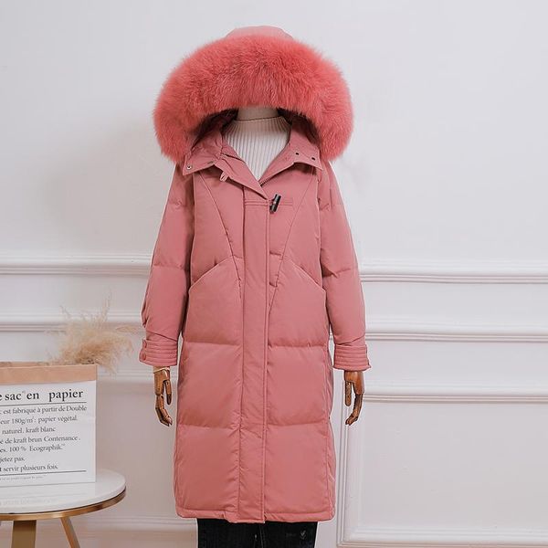 

high-grade 90% white duck down coats parkas women long winter jackets new warm down jacket parkas female fur collar hooded coats, Black