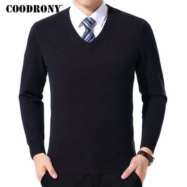 

coodrony sweater men clothes autumn winter cashmere wool pullover sweaters plus size business casual v-neck pull homme 8128 201120, White;black