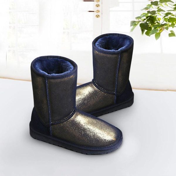 

fashion new ladies snow boots 100% genuine cowhide leather waterproof medium calfskin boots winter warm women shoes, Black
