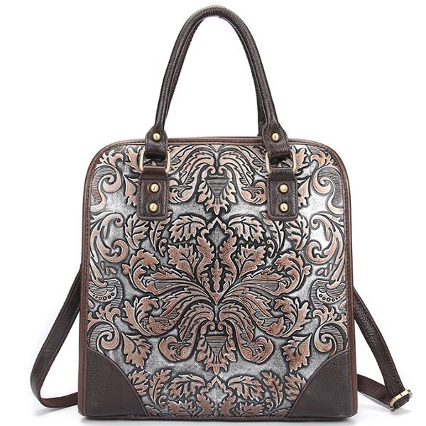 

natural skin ladies women cross body handbag vintage genuine leather floral print shoulder messenger luxury large tote bag c0121
