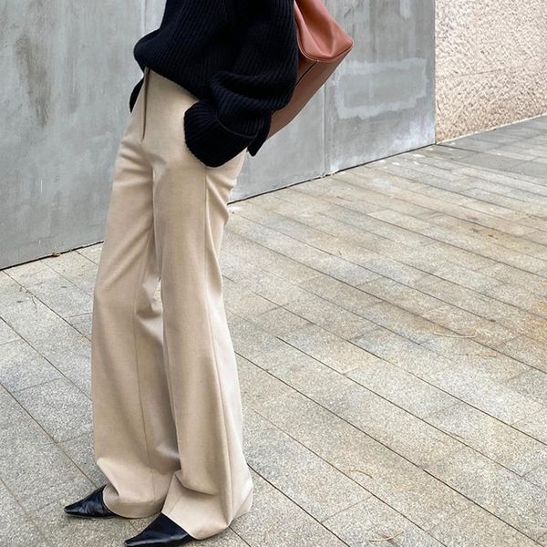 

tvvovvin women pants capris high waisted flared pants women wide leg loose long trousers all match casual trousers e67q1, Black;white