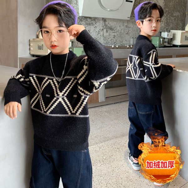 

and winter autumn pullover plush sweater thickened children's mink veet round neck boy's versatile 12 years old, Blue