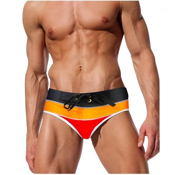 

kancoold shorts fashion men's gradient color trunks nylon stripes print briefs bandeau beach swimming bikini shorts2020apr71, White;black