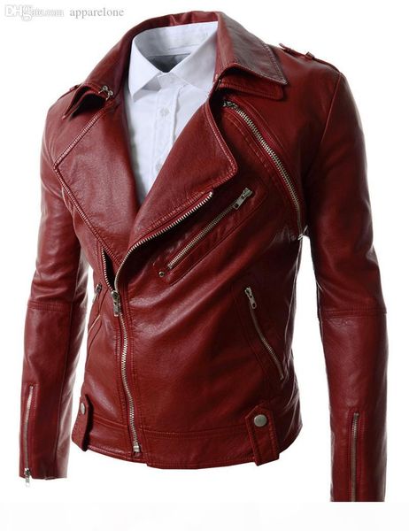 

fall-leather jacket men 2015 jaquetas de couro detachable sleeve pu mens jackets and coats black red fashion men's motorcycle coat