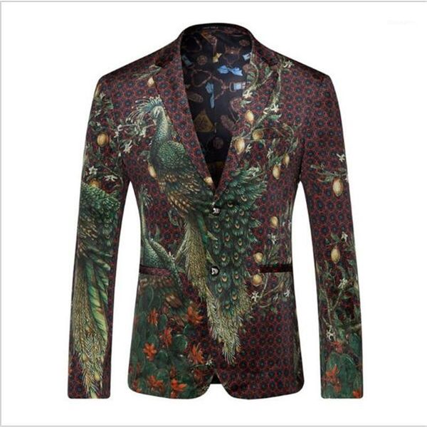 Commercio all'ingrosso - Men Blazer e Giacche 2016 Pavone stampato Blazer Men Moda Designer Suit Blazer Masculino Cappotto Casual Cappotto Abito da sposa HZ4161