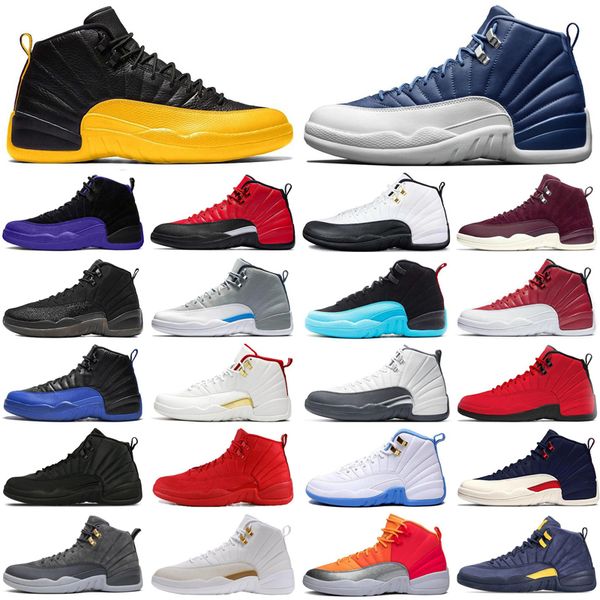 

classic jumpman 12 12s dark grey men basketball shoes reverse taxi game royal flu game bulls black mens trainers sports sneakers size 7-13