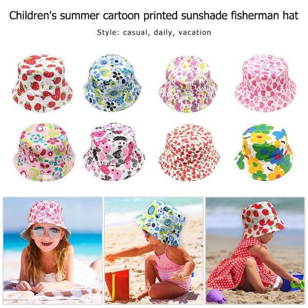 

kids summer bucket hat fisherman hat cartoon wide brim daily beach sun cap baby grils outdoor sunshade caps kids hats1, Yellow