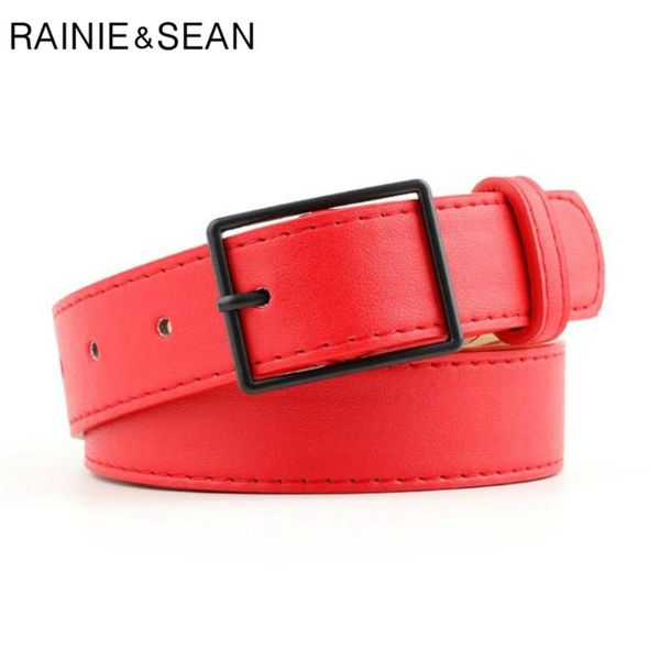 

rainie sean leather women belt square buckle pu leather belts for jeans ladies casual solid camel red black coffee belt women, Black;brown