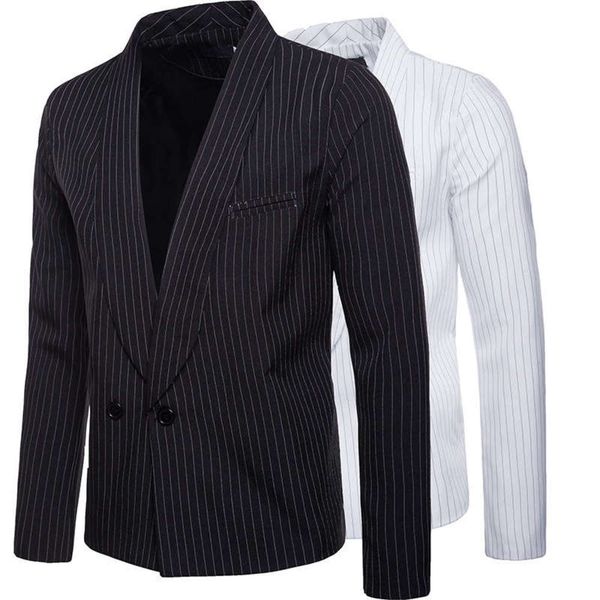 

striped autumn and winter new 2019 large body fashion casual design men's lapel suit coat, White;black