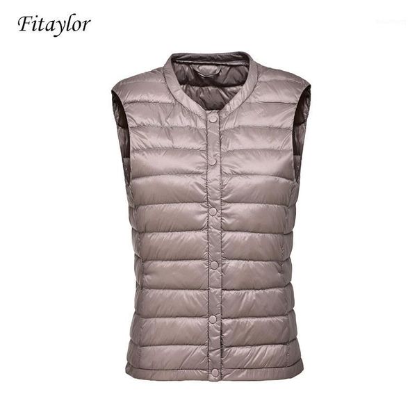 

fitaylor new ultra light 90% white duck down women vest coat women duck down sleeveless jacket autumn winter round collar coat1, Black