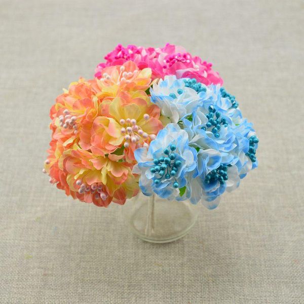 

6pcs artificial flower bouquet home wedding decoration stamens diy bride headdress wrist flower scrapbooking silk carnations wmtwgw
