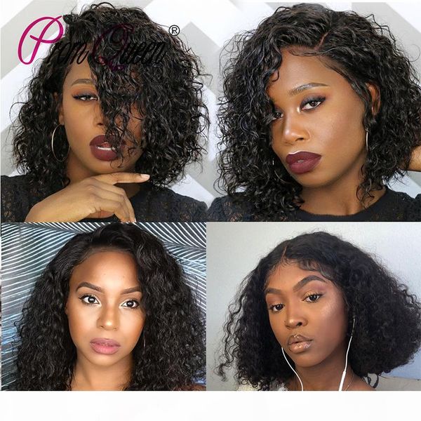 

short kinky curly lace front wig pre plucked 100% vrigin brazilian human hair wigs for black women, Black;brown