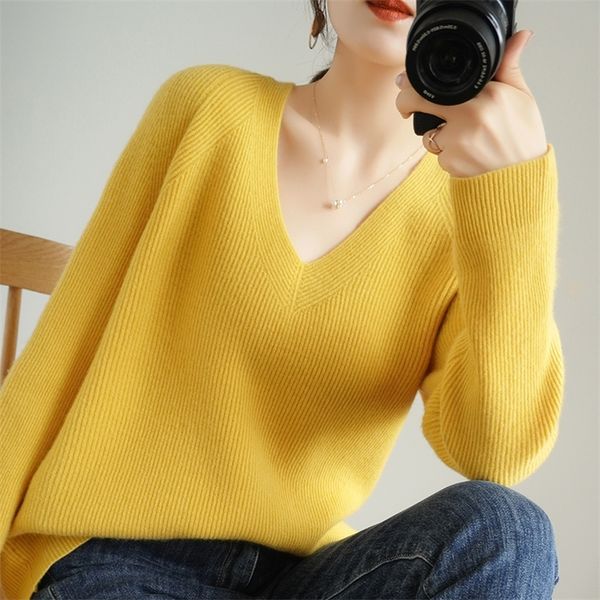 High-End-Herbst-Winter-Pullover aus 100 % Kaschmir mit V-Ausschnitt für Damen, weiblich, locker, große Größe, gestrickt, für Mädchen, Kleidung, Tops, Standard-Outwear 201223