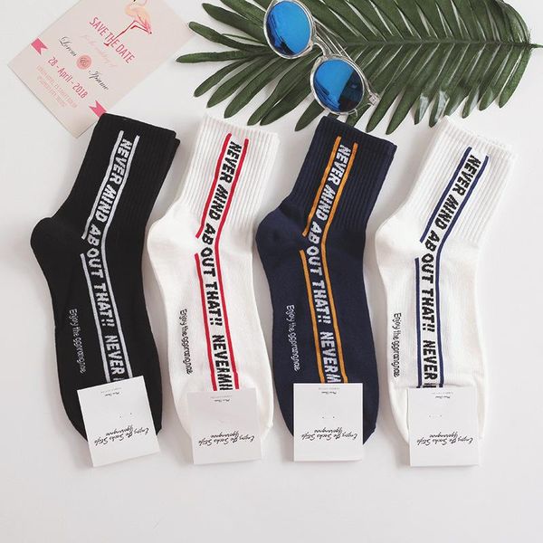 

cotton personality designer middle tube men's womens socks fashion socks sports socks retro letters street skateboar, Black