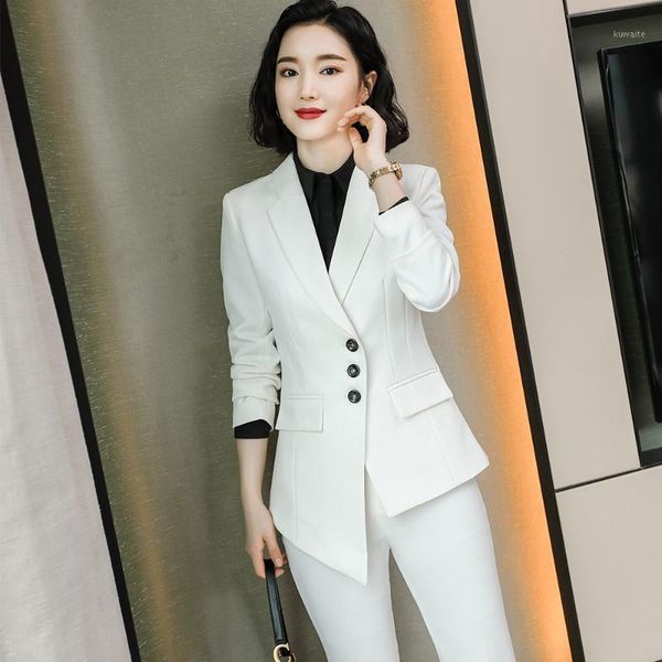 

women asymmetric work pant suit plus size 5xl 2 piece set formal business blazer suit fashion black white coat jacket and pant1