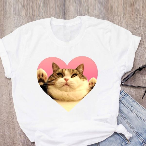

women graphic love cat funny face cute cartoon print summer t-shirt shirt lady clothes womens clothing tee female t shirt, White