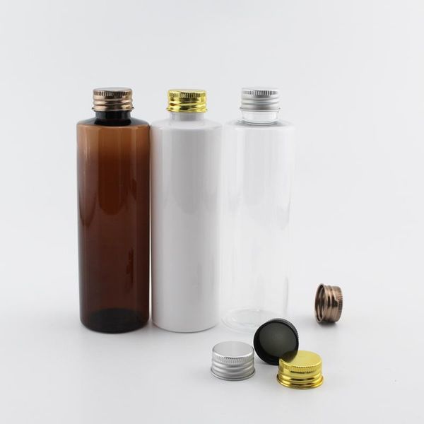 

200ml x 12 gold silver bronze black aluminum screw cap containers with ser for lotion toner empty plastic diy travel bottle1