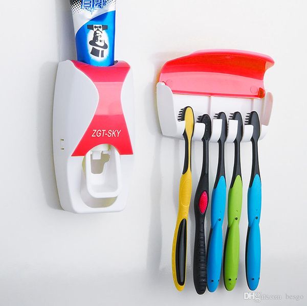 

bathroom accessories set tooth brush holder automatic toothpaste dispenser holder toothbrush wall mount rack bathroom tools set vt334