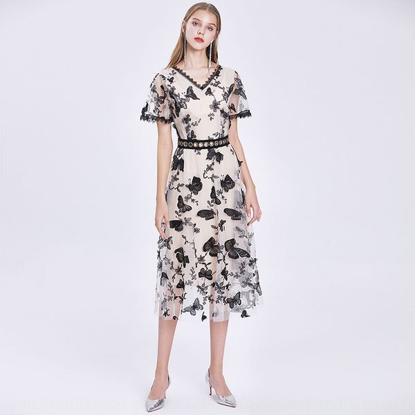 

high embroidered skirtbutterfly long skirtend temperament 2020 summer new three dimensional butterfly embroidery slim long skirt dress fns4r, Black;gray