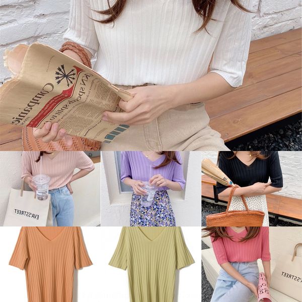 

big v-neck loose and breathable silkt- silkcandy color summer ice silk women's pit stripe short sleeve t-shirt sun proof shirt femal, White;black