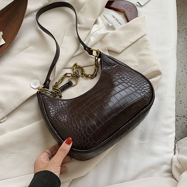 

stone pattern pu leather vintage half moon bag 2020 women's crossbody shoulder handbags women travel branded designer hand bag c1019