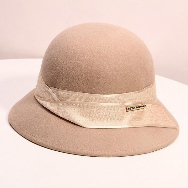 

h789 women wool fedora hat female autumn winter cloche cap lady french elegant simple retro party shopping woolen hats1, Blue;gray