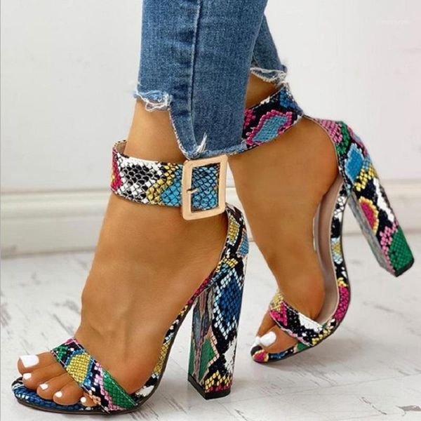 

sandals vintage color snake pattern high heel roman style thick women's shoes fashionable and comfortable dropship1, Black
