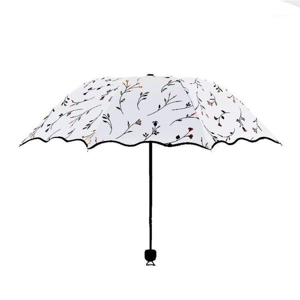 

umbrellas becautiful flower 3 folding umbrella woman anti uv sun protection windproof black coating 8k parasols umbrellas1