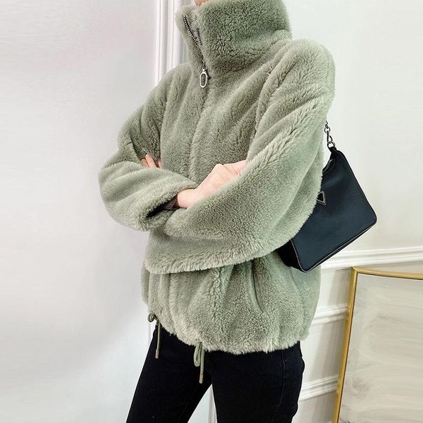 

women's fur & faux 2021 winter clothes women lady wool coat stand-up collar short jacket real warm genuine woman parkas l70, Black