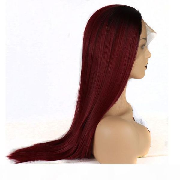 

burgundy lace wig 180% density burgundy wine red glueless ombre straight wig heat resistant hair synthetic lace front wigs, Black